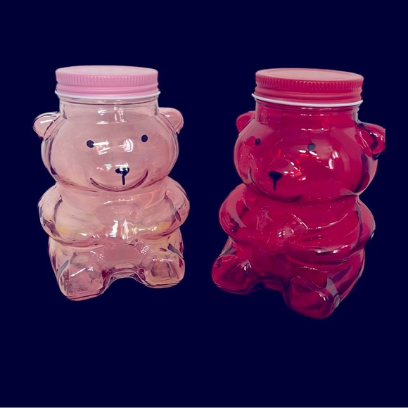 Brand New Glass Gummy Bear Jars -  Set of 2 - Red and Pink Viral HTF - Picture 1 of 9